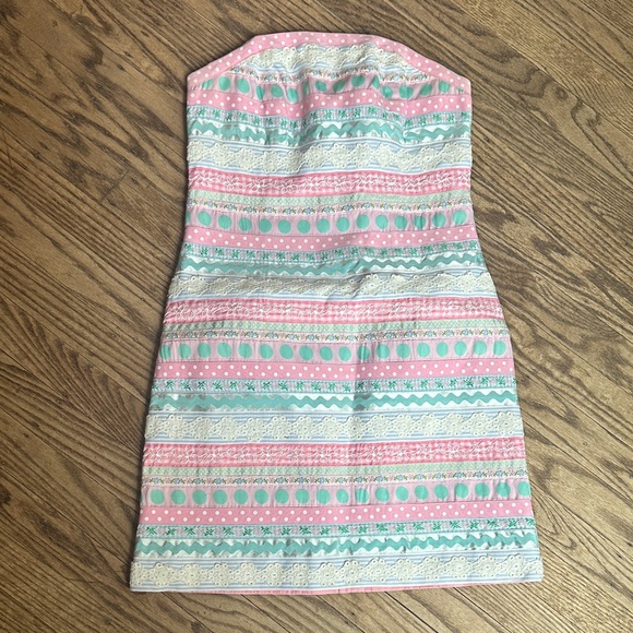 Lilly Pulitzer Dresses & Skirts - Lilly Pulitzer strapless Ribbon Dress pastel pink sea foam green Size 0 EUC